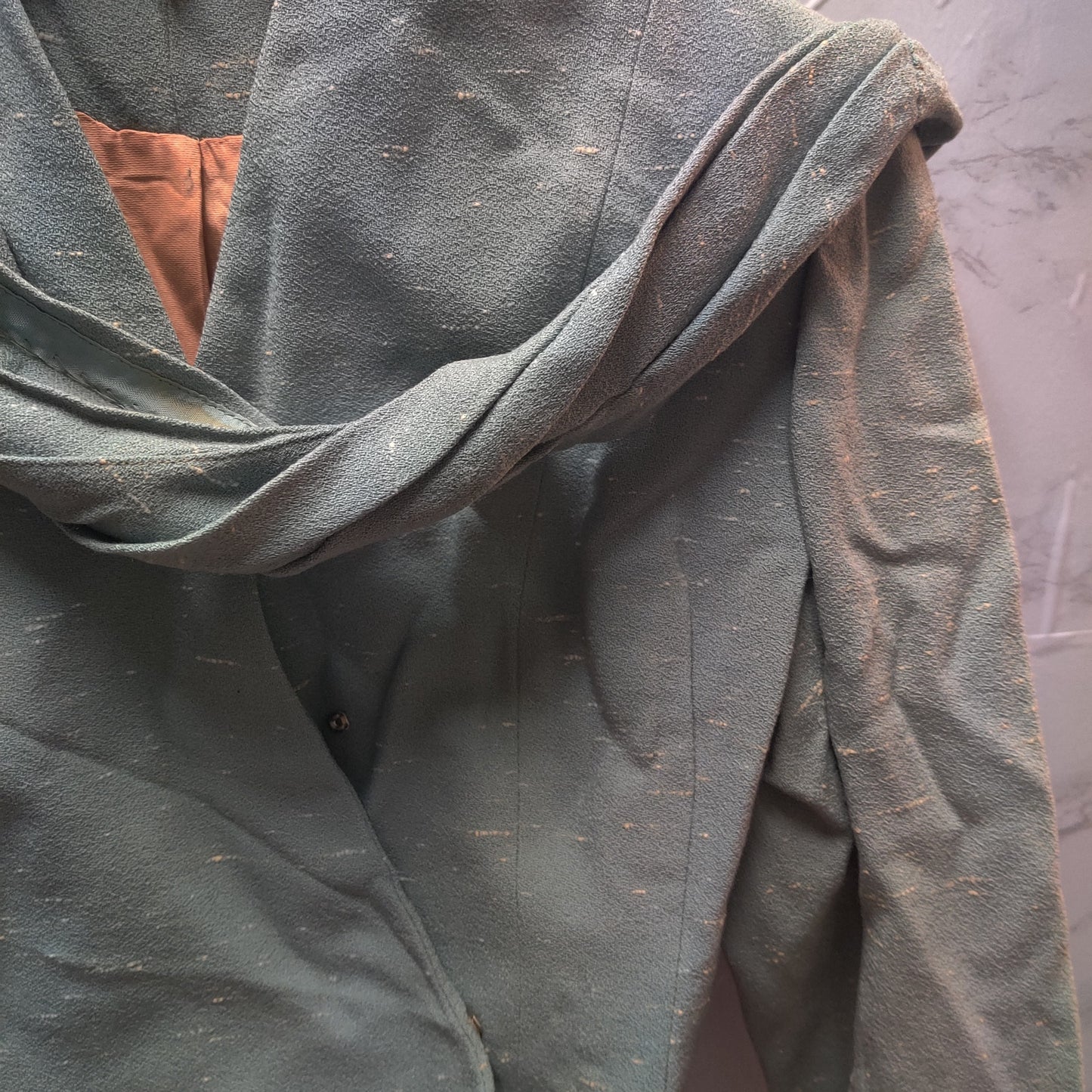 1940 Vintage Asymmetric Wool Wrap SMALL Jacket Scarf Pom Pom Trim Union Label