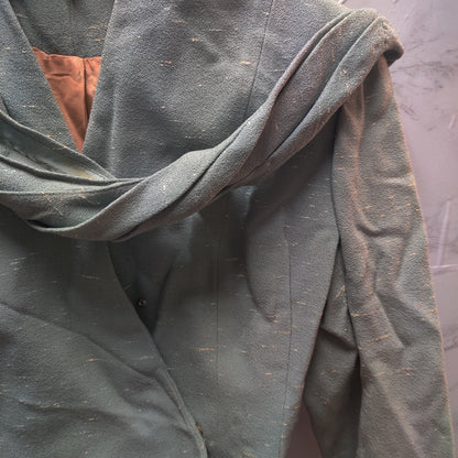1940 Vintage Asymmetric Wool Wrap SMALL Jacket Scarf Pom Pom Trim Union Label