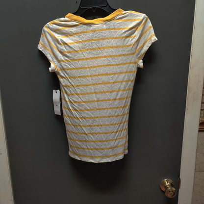 Treasure & Bond Yellow White Striped V-Neck Tee Soft Casual Summer Top NWT XXS