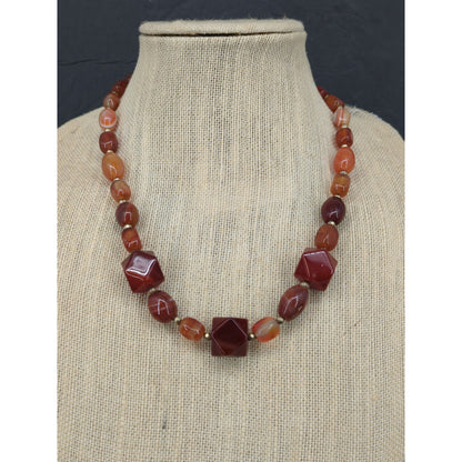 Vintage Carnelian Agate Bead Necklace Terracotta Red Mid-Century Boho Chic
