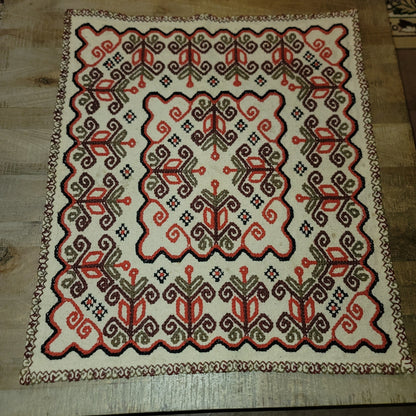 Embroidered Handmade Wool Turkish Tapestry vintage rug 31" x 27" Brown Orange