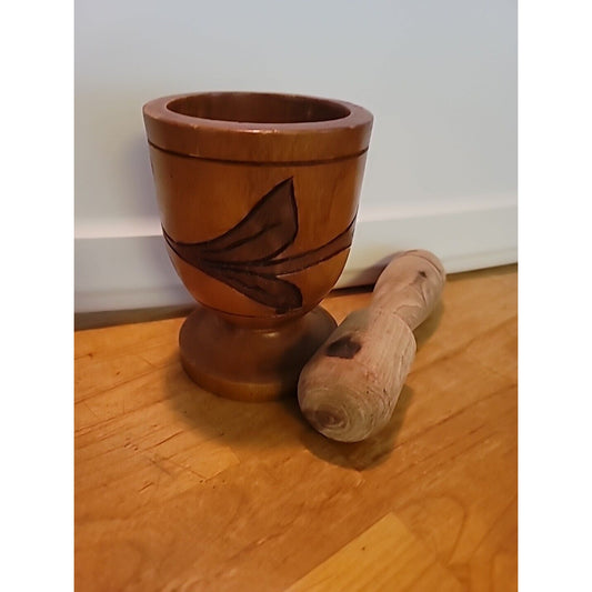 Large Wooden Turned Carved Mortar 6" and Pestle 8" Tribal Décor Design VINTAGE