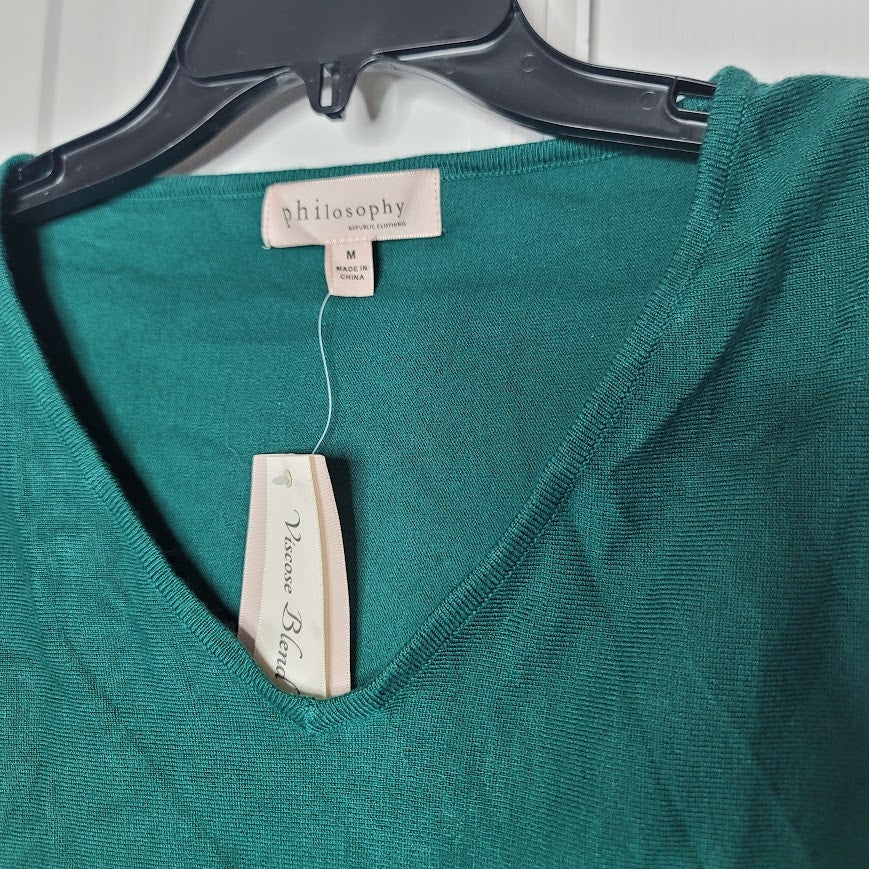 Philosophy Size Medium Knit VNeck Sweater Blouse top elastic cuff waist