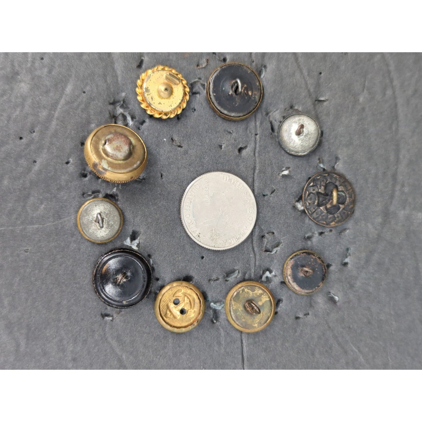 LOT Y of 10 Antique Vintage Victorian Brass Mixed Materials Buttons ESTATE FIND