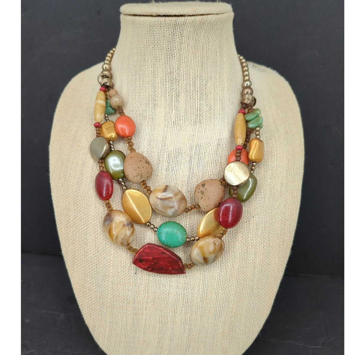 Vintage Multi Strand Beaded Chunky Collar Necklace Boho Chic Retro Festival