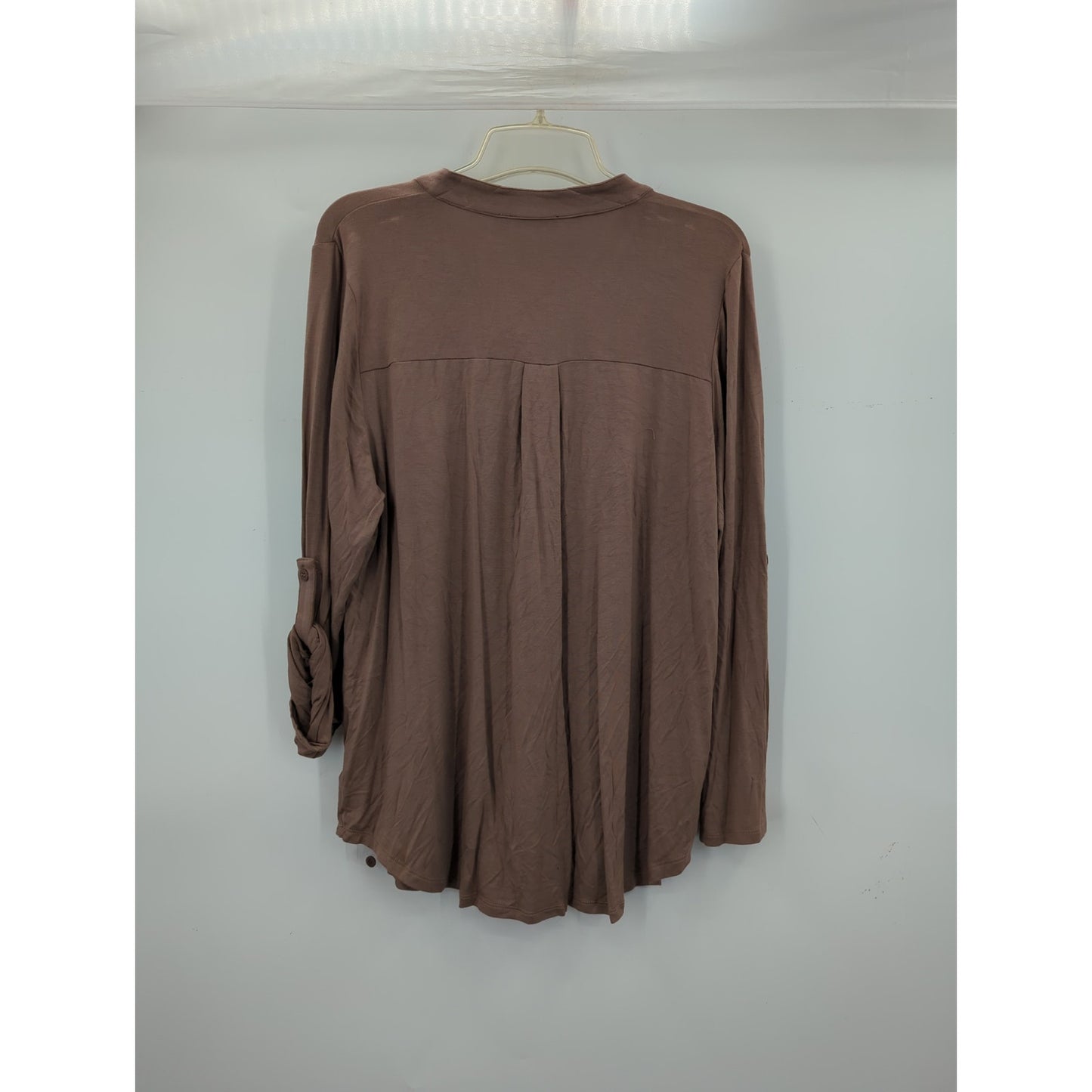 RDI Women's NWT Size 1X Mocha Brown Henley Long Sleeve Tunic Blouse