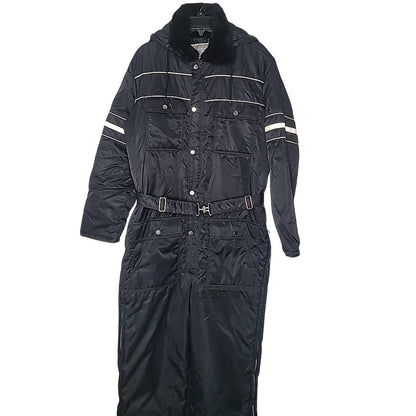 Sears Work Leisure Vintage Zip Up Black White Strips Coveralls Large HOODED