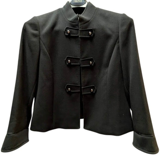 Alex Marie Black Military Style Frog Closure Mandarin Jacket Size 10 Goth