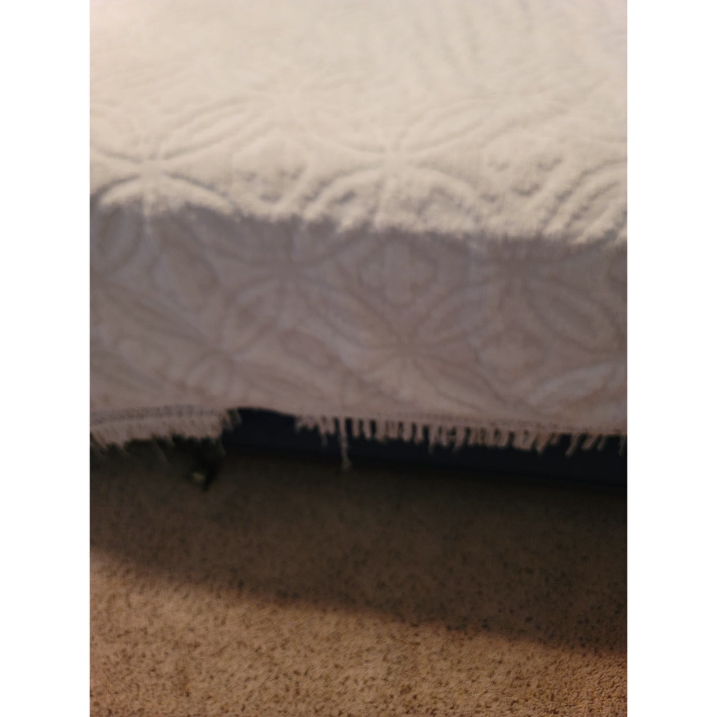 Vintage White Chenille Candlewick Medallion Queen Bedspread with Fringe