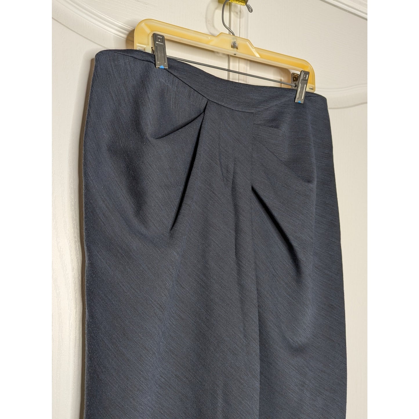 Paule Ka Pencil Wiggle Career Blue skirt Size 10 US FR 42 Wool Ruched Front NICE