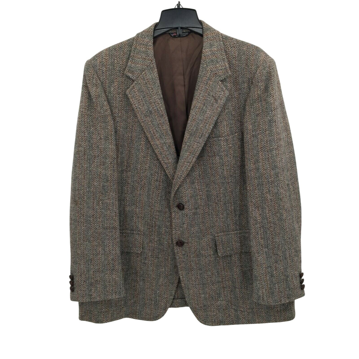 VINTAGE Charles Gregory Tweed BrownBlue Herringbone Wool Blazer Jacket Med/Large