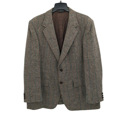 VINTAGE Charles Gregory Tweed BrownBlue Herringbone Wool Blazer Jacket Med/Large
