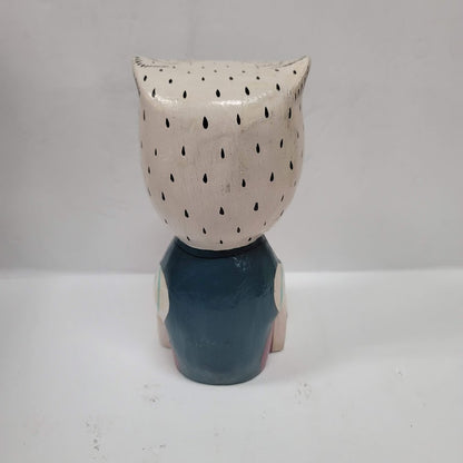 folk art owl statue lightweight two in One fledgling Parent wood painted UNIQUE