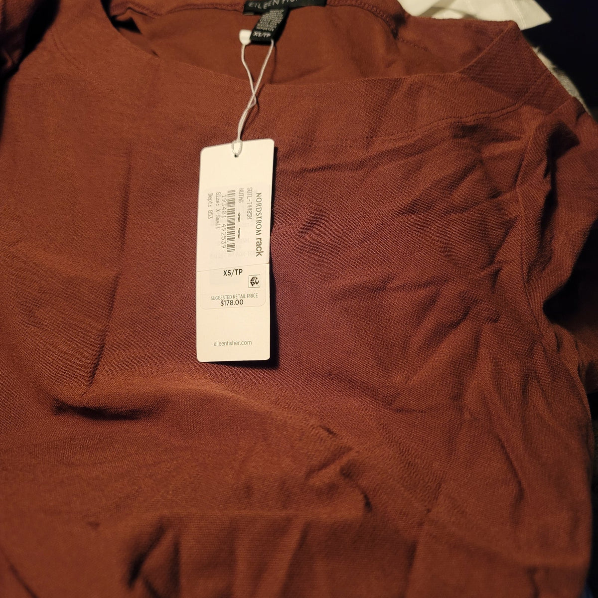 Eileen Fisher XS Nutmeg 3/4 Sleeve Crepe Ballet Neck Top NEW Casual Blouse Brown