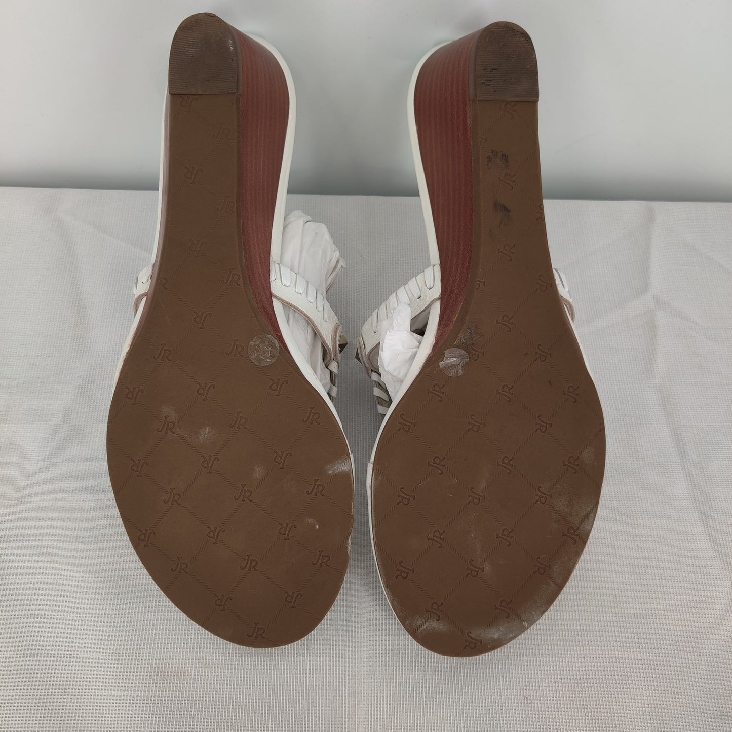 Jack Rogers White Leather Wedge Sandals Size 10 Whipstitch Preppy Resort Wear