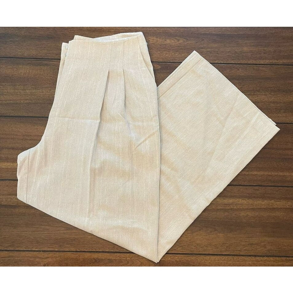 TopShop Herringbone Lightweight Wide Leg High Waist Trousers Sz 10 Oatmeal NWT