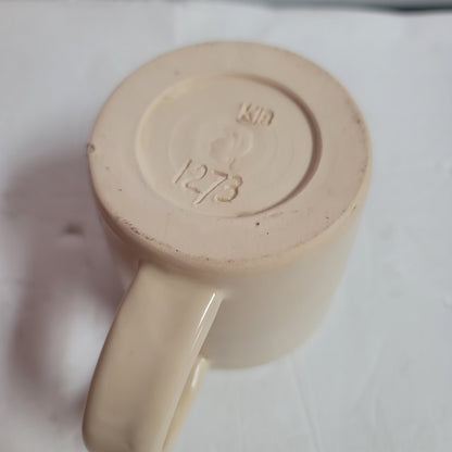 Handmade Cream and black reeds coffee mug signed KB art pottery organic