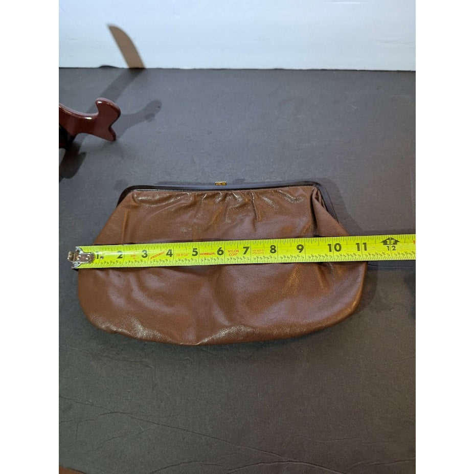 Vintage Italian Brown Leather Frame Clutch Purse MCM Minimalist 11X7 Academia