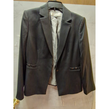 Tahari Arthur S. Levine Petite Charcoal Gray Pinstripe Peplum Blazer 6P Classic