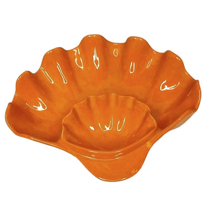 Vintage Orange Splatterware Chip Dip Clamshell Shaped Bowl Ceramic 1970s