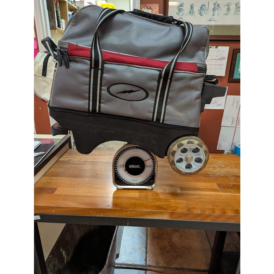 Storm Rolling Thunder 2 Ball Roller Bowling Bag Grey Red Heavy Duty Wheels