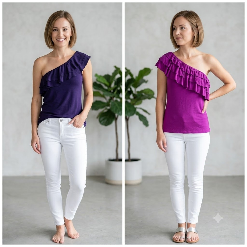 Soprano Womens Ruffled One-Shoulder Top Solid Purple Small Lot 2 Shirts