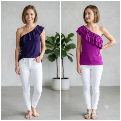 Soprano Womens Ruffled One-Shoulder Top Solid Purple Small Lot 2 Shirts