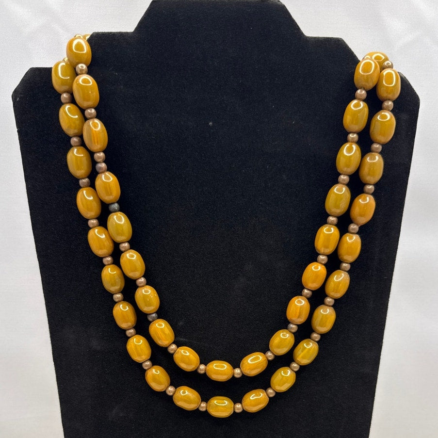 Vintage Brown Art Glass Sautoir Length Statement Necklace Large 48" classy boho