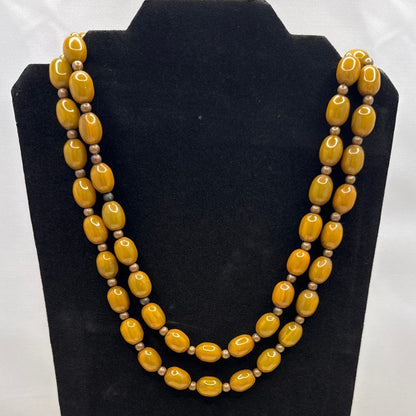 Vintage Brown Art Glass Sautoir Length Statement Necklace Large 48" classy boho