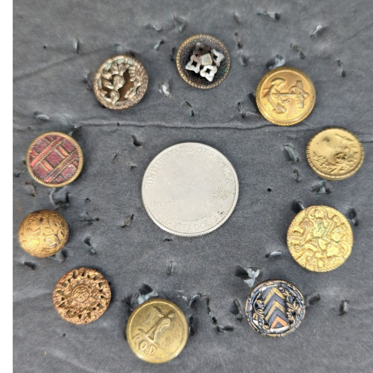 LOT CC of 10 Antique Vintage Victorian Brass Mixed Materials Buttons ESTATE FIND