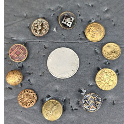 LOT CC of 10 Antique Vintage Victorian Brass Mixed Materials Buttons ESTATE FIND