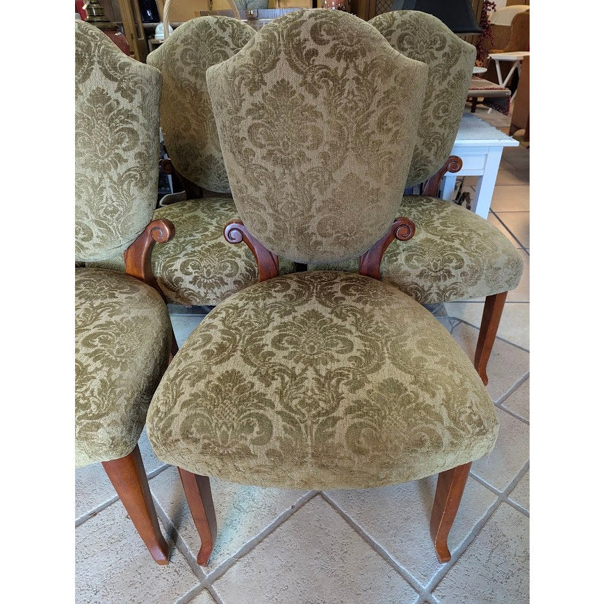 Secondhand Sandies: Set of 5 Dining Chairs Green Velvet Flocking