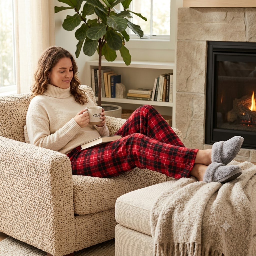 Teens  Juniors Red and Black Plaid Fleece Pajama Pants Small Cozy Comfy