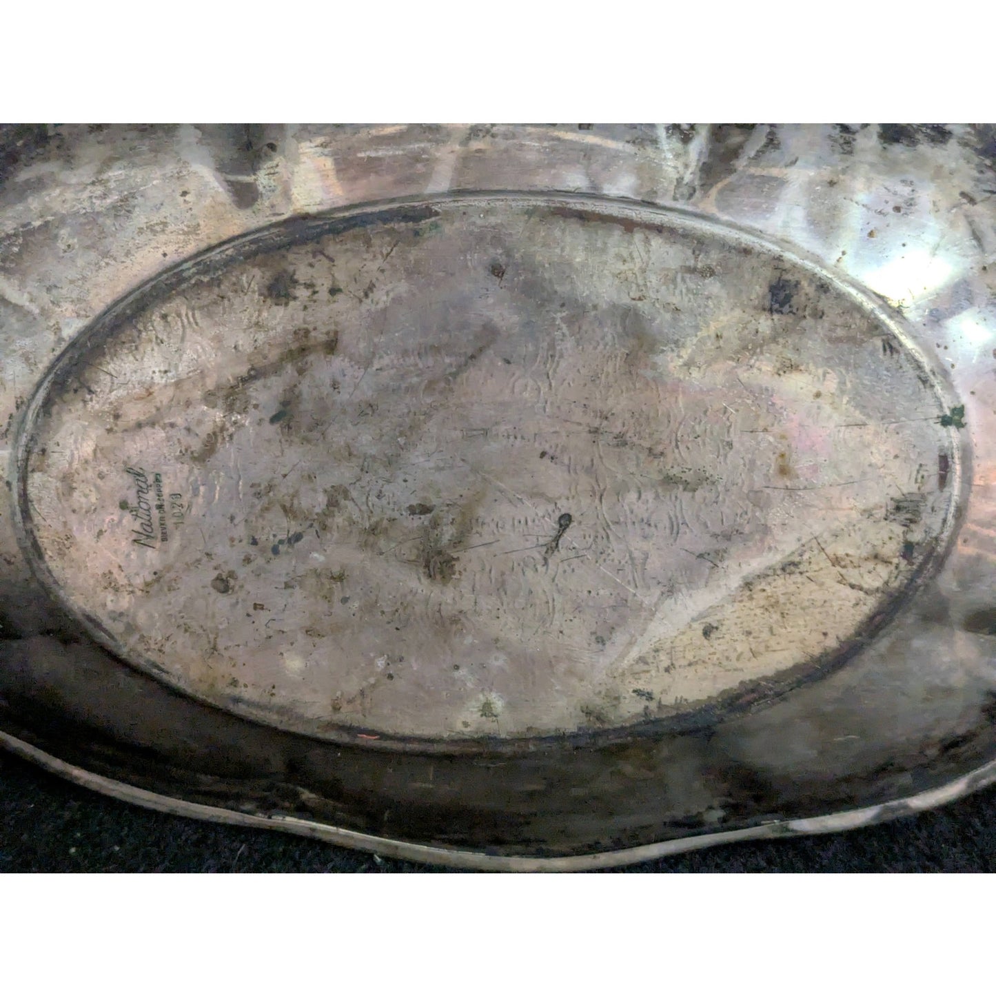 Vintage National Silver Co. Ornate Chased Oval Silverplate Tray