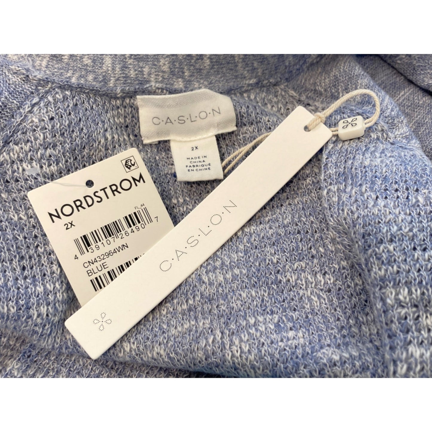 NWT Caslon Open Front Shaker Stitch Cardigan Linen/Cotton in Blue Pockets Sz 2X