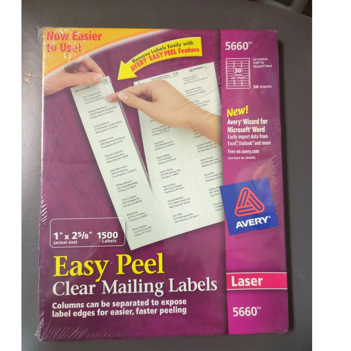 Avery 5660 1" x 2 5/8" Easy Peel Clear Mailing Labels 30 per sheet 1500 total