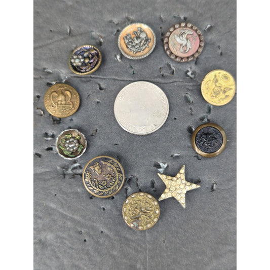 LOT BB of 10 Antique Vintage Victorian Brass Mixed Materials Buttons ESTATE FIND