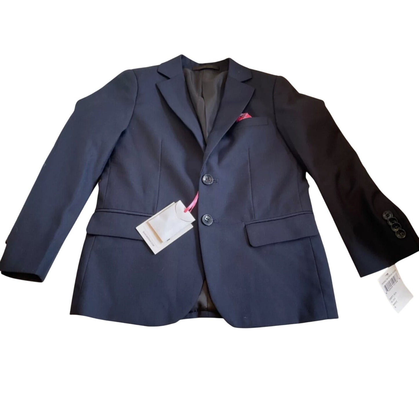 Isaac Mizrahi Boy’s Blazer Jacket Color Navy Blue Red Pocket Square NEW Size 5