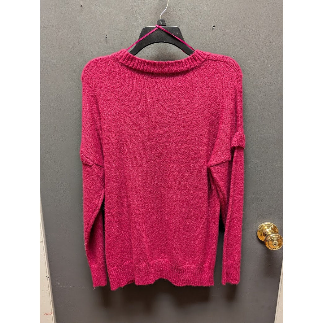 Love by Design Size Large  Cranberry Knit Sweater drop shoulder detail crew neck