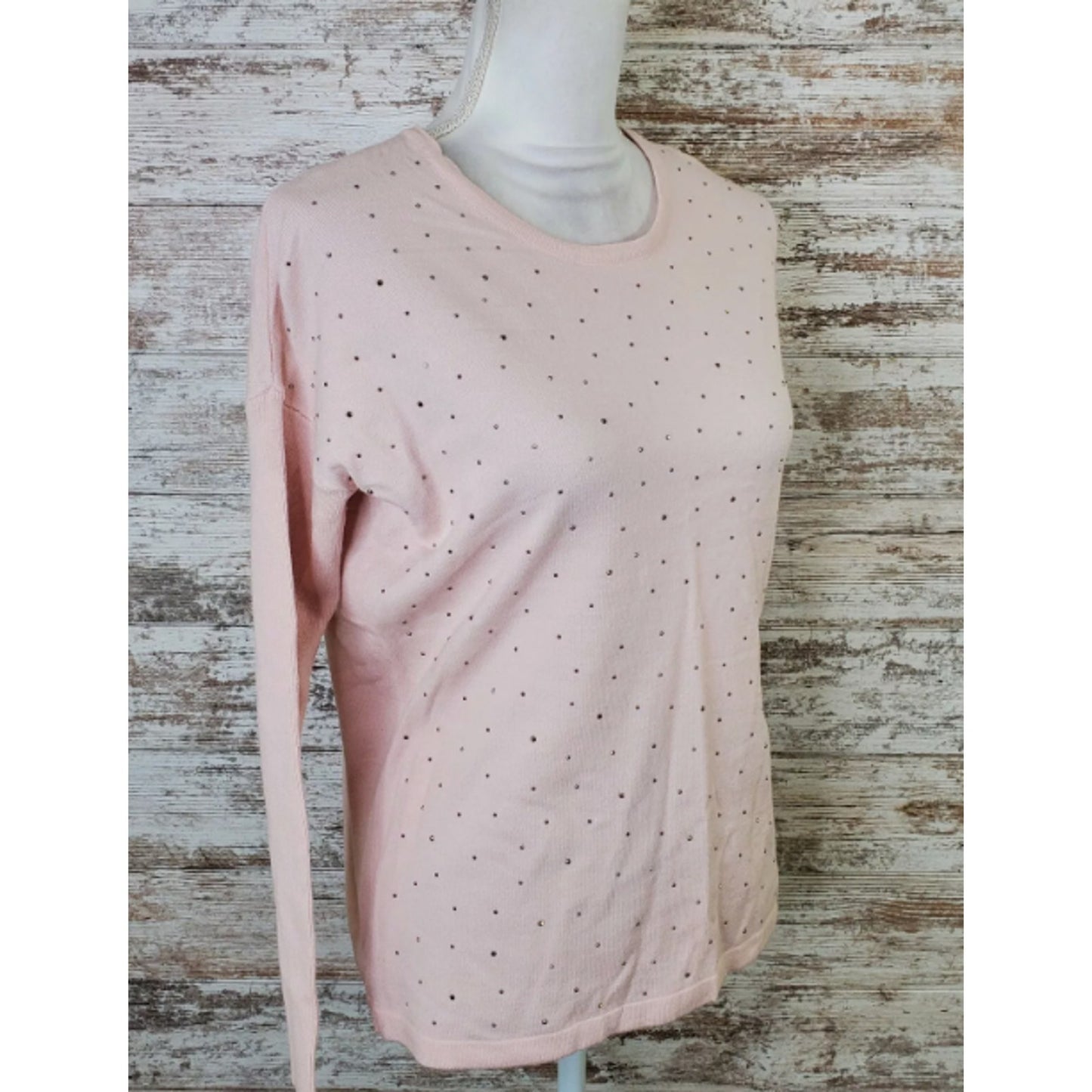 Matty M Blush Pink Embellished Crewneck Long Sleeves Sweater Size MEDIUM NEW