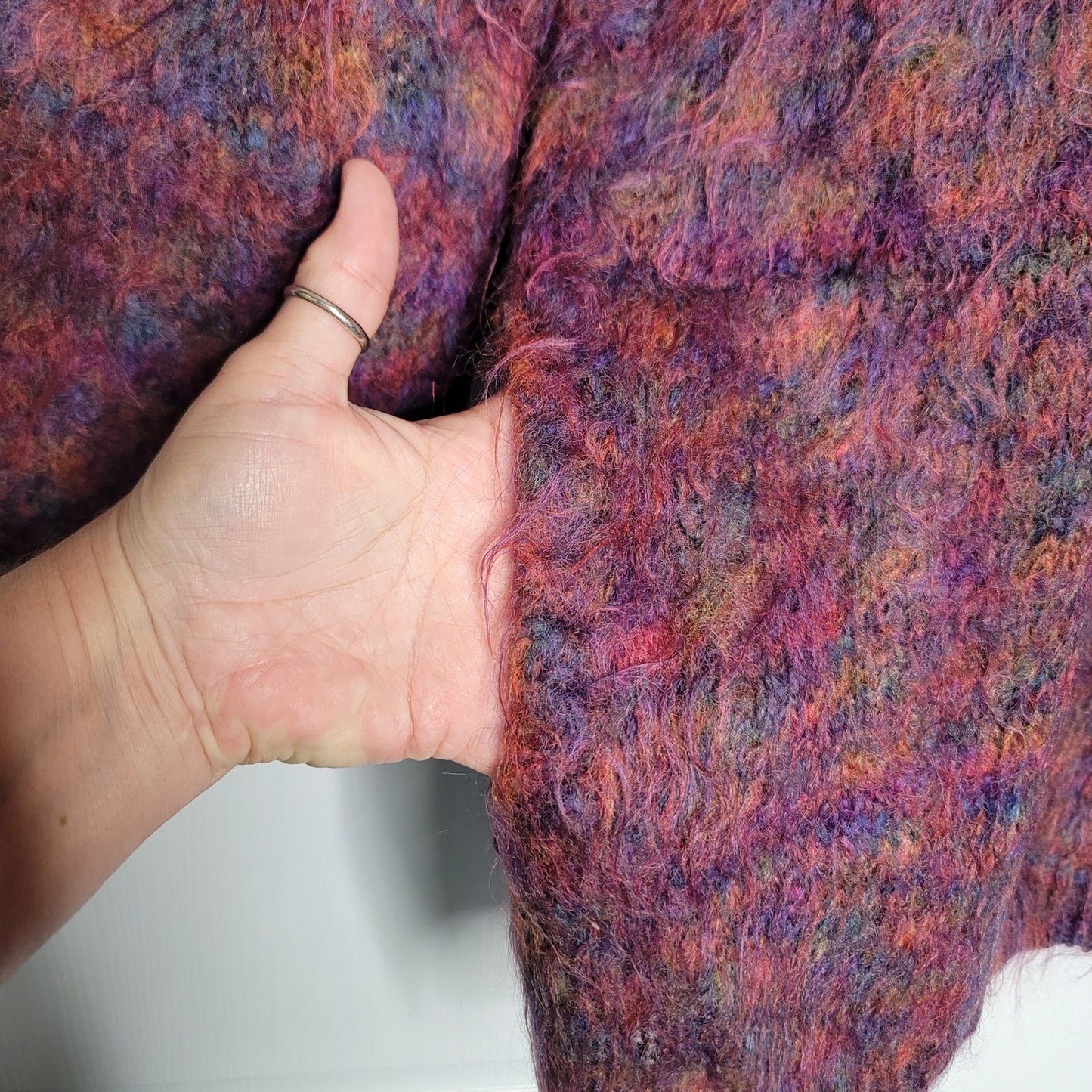 Vintage La Maille Mohair long sleeve sweater Japan XL GREAT buttons pocket Multi