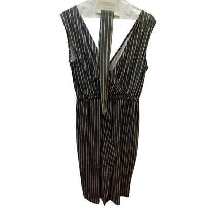 Time and Tru Striped Midi Jumpsuit Large Elastic Waist Removable Belt Pockets
