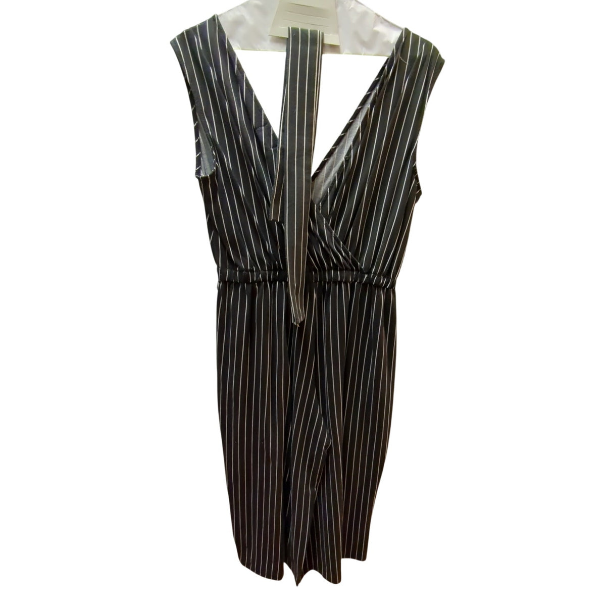 Time and Tru Striped Midi Jumpsuit Large Elastic Waist Removable Belt Pockets