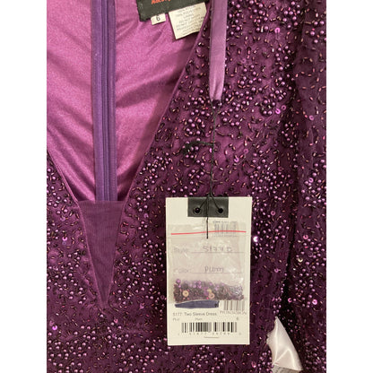 Mac Duggal Beaded Sequined Plunge Neck Evening Gown Style 5177D Sz 6 in Plum New