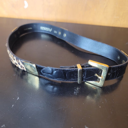 Avignon Leather Cheetah Print Belt Gold Buckle Black Brown Accent Medium