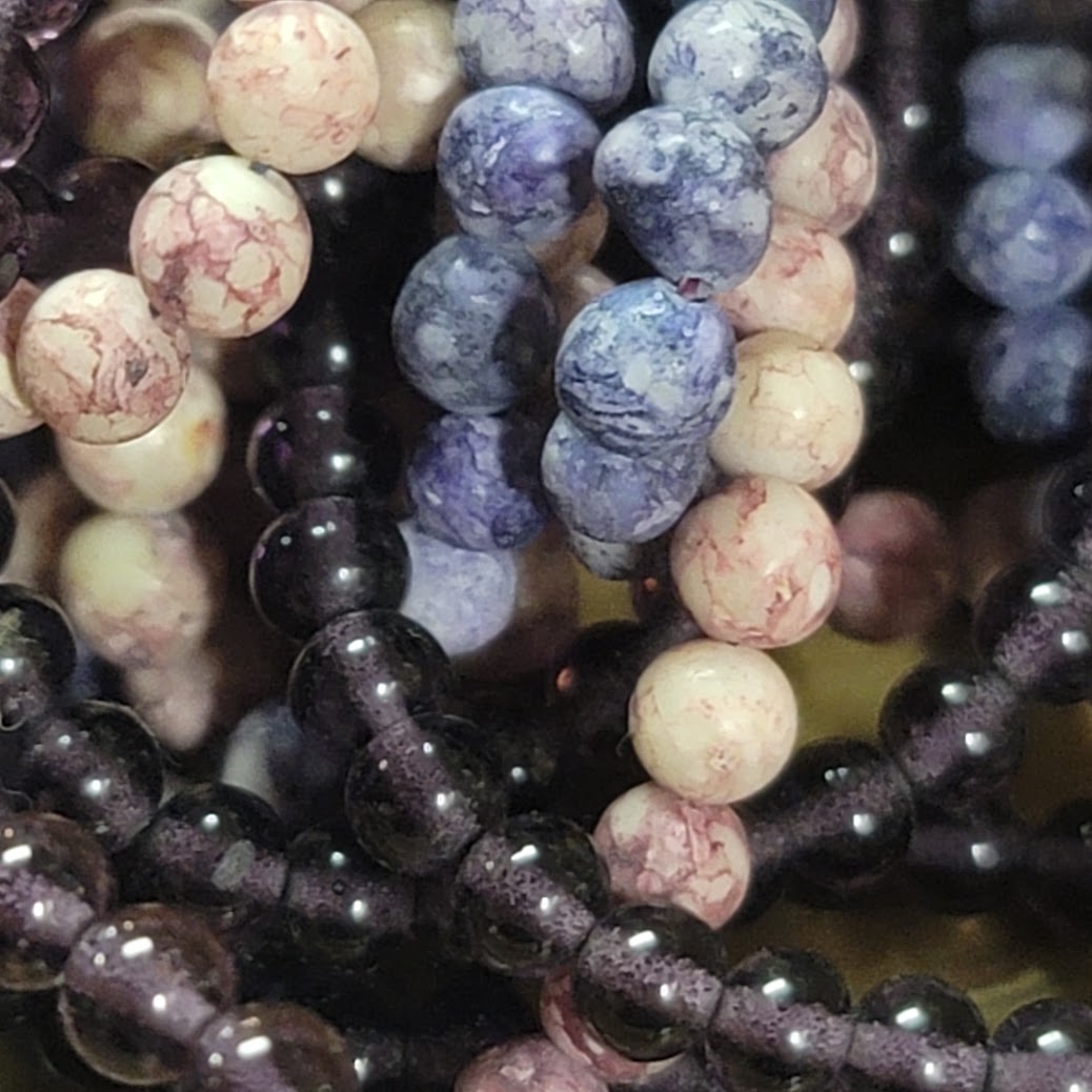 5 strands of round glass beads blue red purple stones craft jewelry necklaces