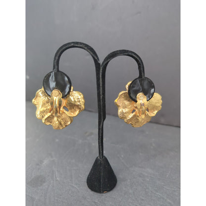 Vintage Pink Enamel Dogwood Flower Pierced Stud Earrings Retro Floral Jewelry