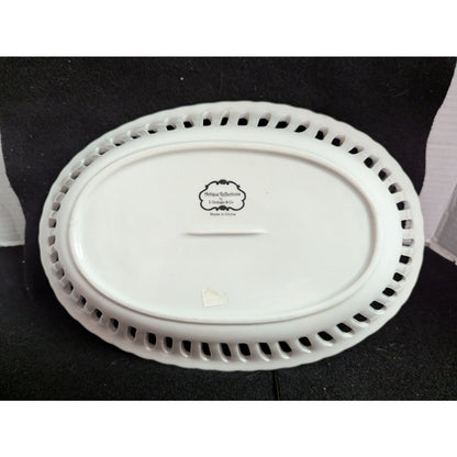 Godinger Antique Reflections White Ceramic Reticulated Oval Platter
