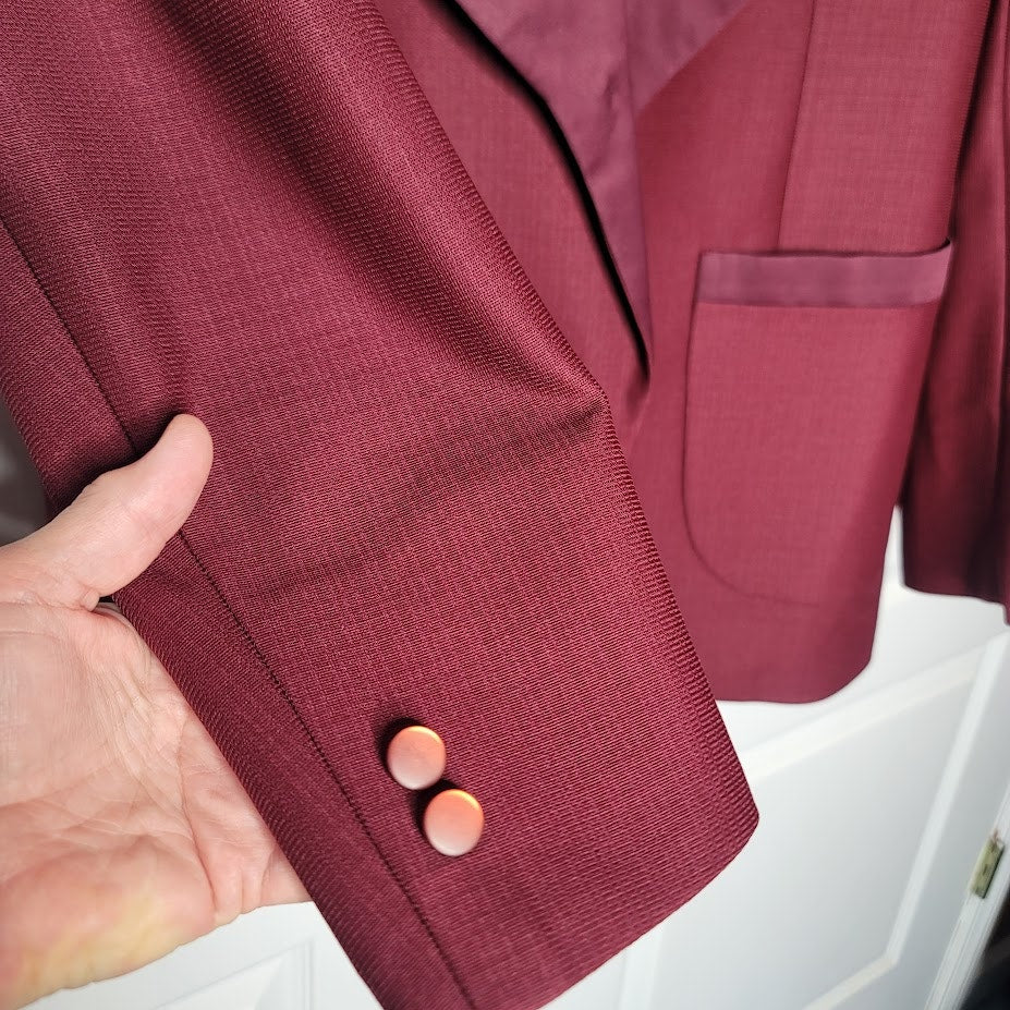 Vintage 1970s Burgundy Shawl Collar Tuxedo Jacket - Union Made ACWA - 40R