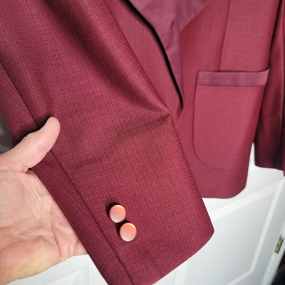 Vintage 1970s Burgundy Shawl Collar Tuxedo Jacket - Union Made ACWA - 40R